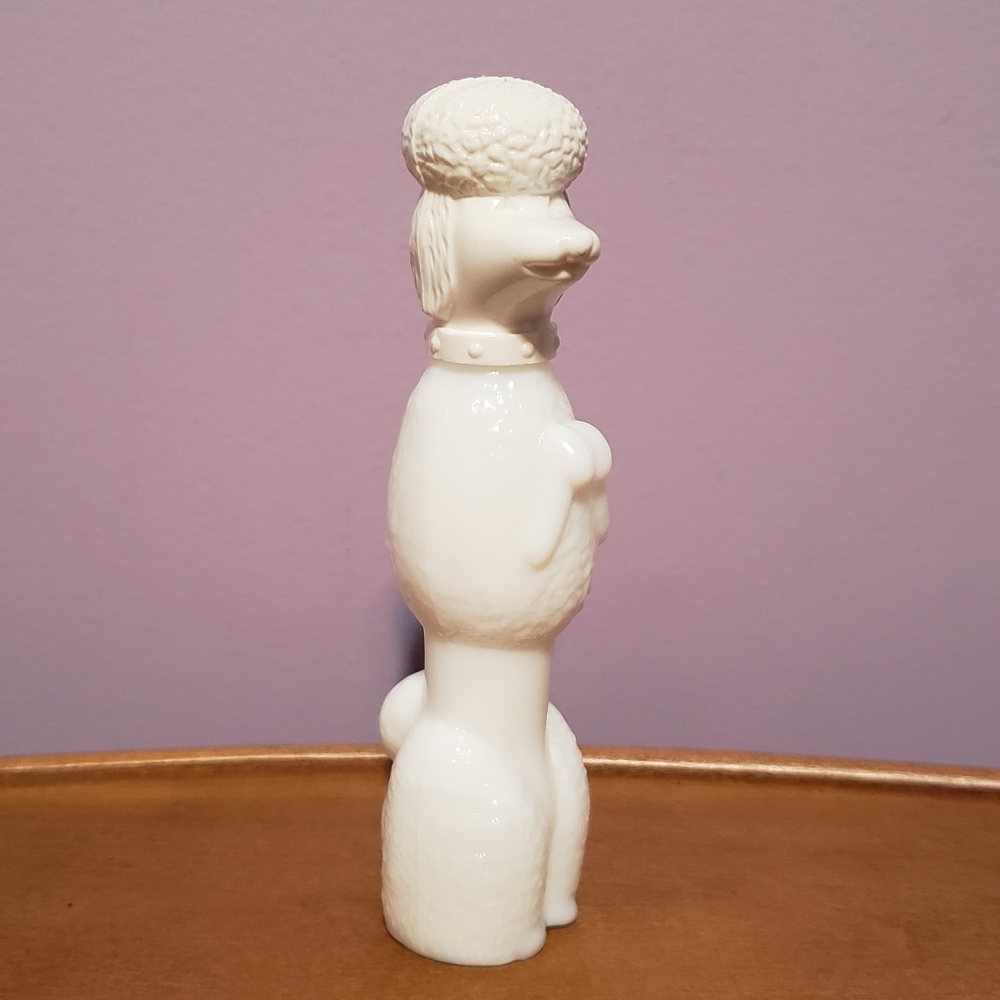 Vintage Avon Milk Glass Bon Bon "White" Poodle Empty Bottle